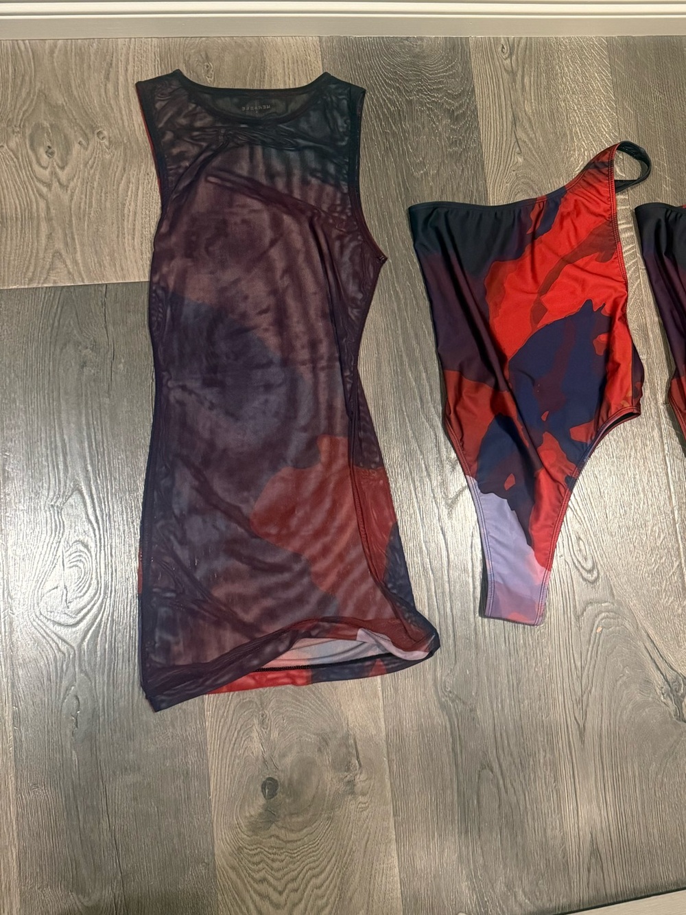 Sheer Red & Blue Abstract Mesh Swim Cover-Up - Picture 8 of 10